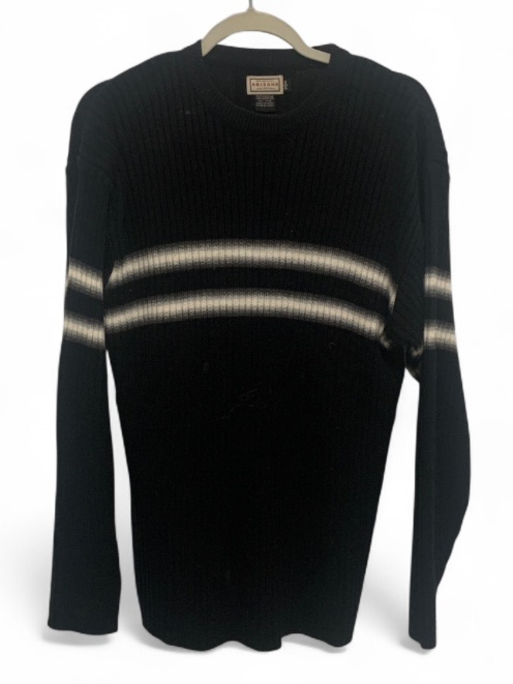 Y2K Arizona Jean Company Black Crewneck Sweater with White Stripes